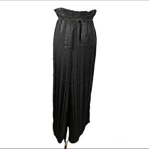 Zara Black Flowy Bohemian Wide Leg Pants XS | Rope Tie Fringe Hem